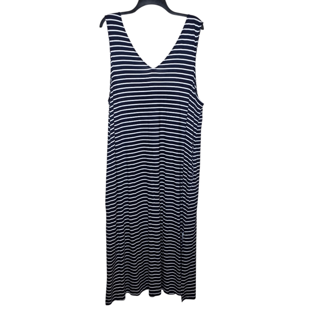 Joyspun Womens Plus Size Sleeveless Striped Dress Knee Length Blue White Size 2X